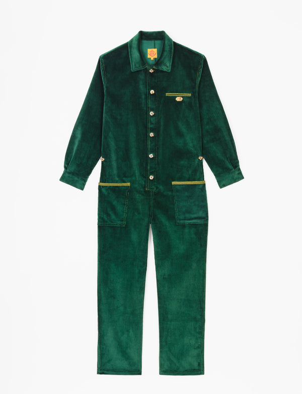 Bottle green velvet jumpsuit
