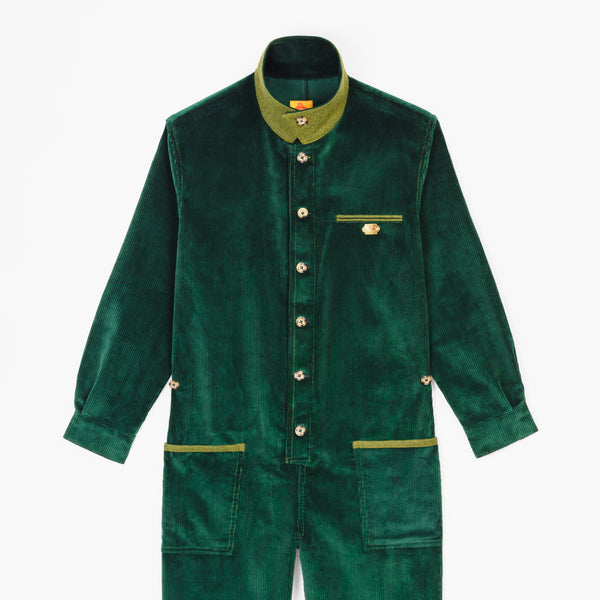 Bottle green velvet jumpsuit