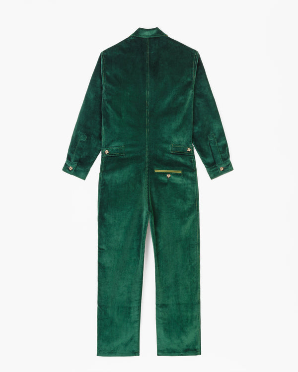 Bottle green velvet jumpsuit