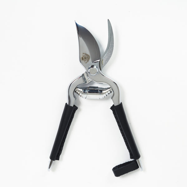 Large model chrome pruning shears with leather handle