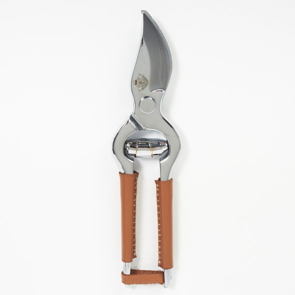 Large model chrome pruning shears with leather handle