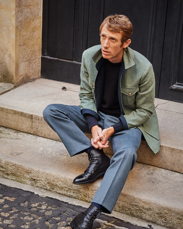 Saharienne Laine Chevron Bleu Vert