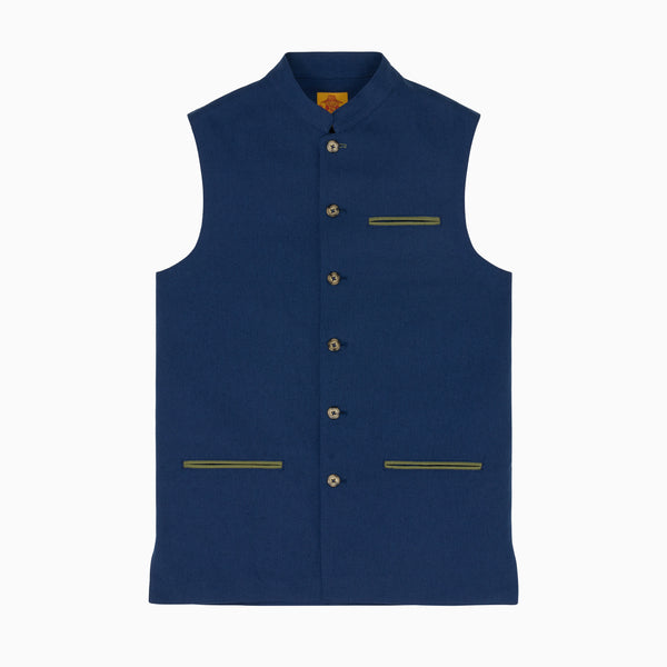 Gilet Lin Coton Bleu Foncé
