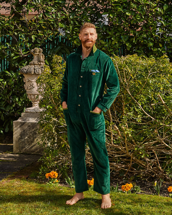 Bottle green velvet jumpsuit