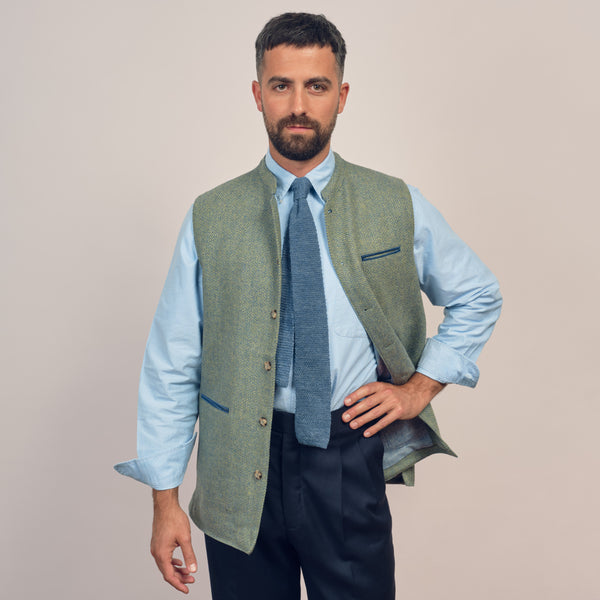 Gilet Laine Chevron Bleu Vert