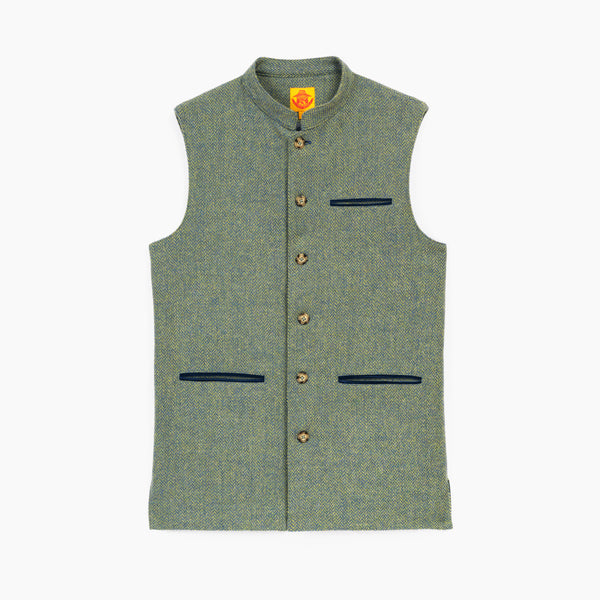 Gilet Laine Chevron Bleu Vert