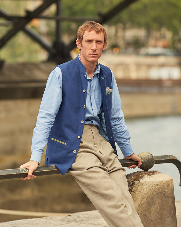Gilet Lin Coton Bleu Foncé