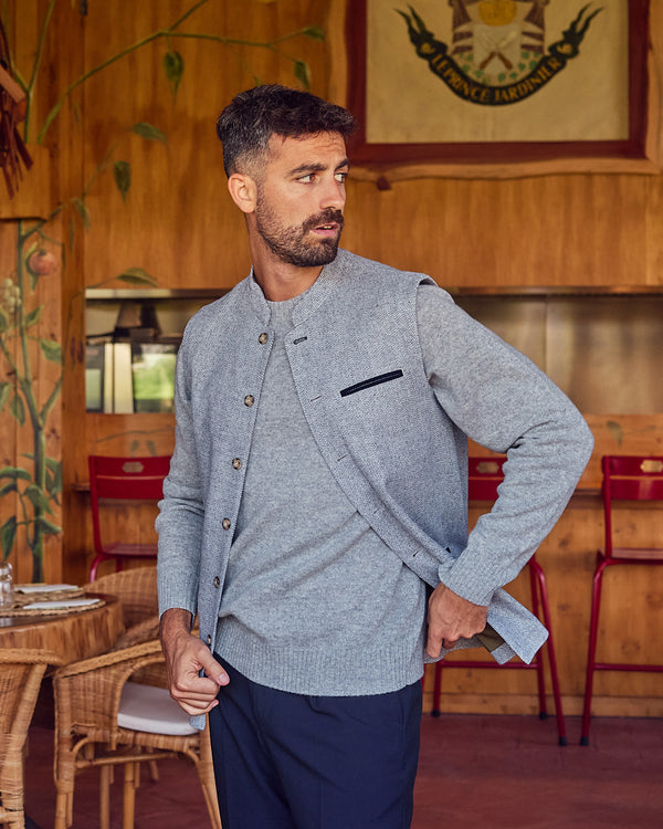 Zinc Chevron Wool Cardigan