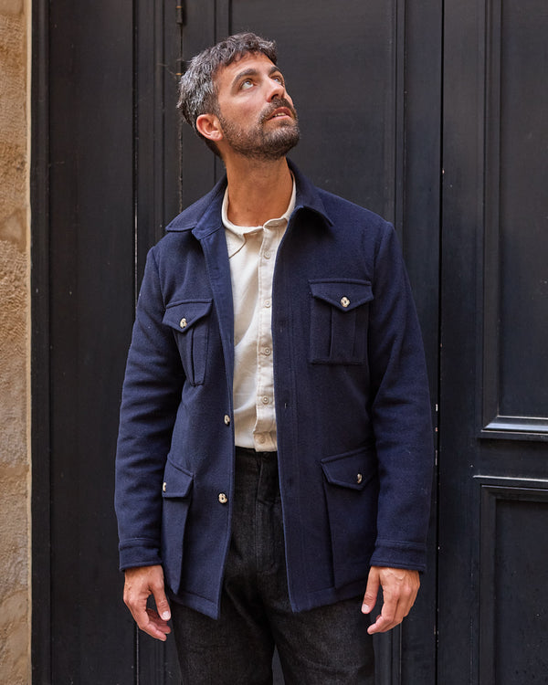 Dark Blue Wool Safari Jacket