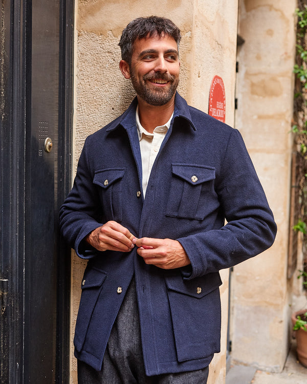 Dark Blue Wool Safari Jacket